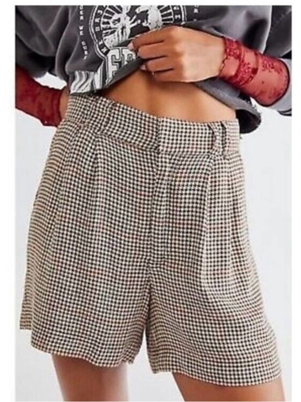 High-Waist FREE PEOPLE Houndstooth Women’s Shorts - Brown/Black